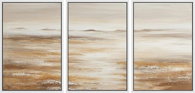 SIGNLEADER Framed Canvas Print Wall Art Set Soft Earth Tone Minimal Landscape Illustrations Minimal Decorative Bohemian for Living Room, Bedroom, Office - 16"x24"x3 White