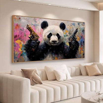 Sorbrozo Abstract Panda Canvas Wall Art - Vibrant Pop Art Animal Painting with Colorful Brushstrokes Modern Frame Wall Decor for Living Room Bedroom 20x40in