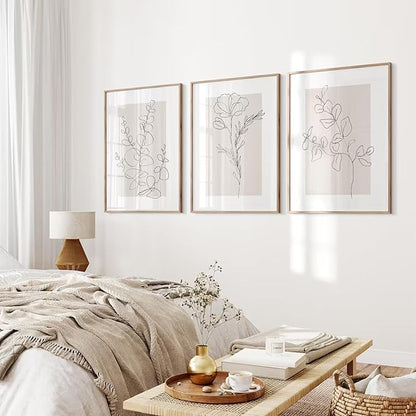 Neutral Botanical Prints Wall Art Flower Minimalist Canvas Wall Decor Vintage Line Wall Art Floral Plant Painting Pictures Beige Boho Artwork Farmhouse Poster for Bedroom 24x36 Inch Unframed Set of 3
