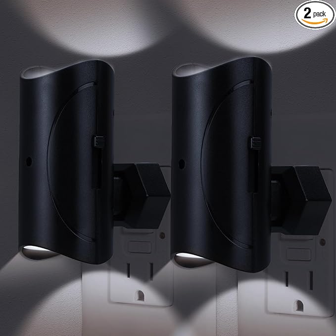 2 Pack Night Lights Plug into Wall, Modern LED Night Light Plug in, 0-100LM Adjustable Brightness, Dimmable Night Lights for Hallway Bedroom Stairway, White Light 6500K (White Light)