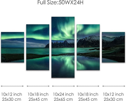 Aurora Borealis Wall Art Painting for Office Bedroom Scenery Landscape Canvas Print Framed Picture Northern Lights Poster Artwork Ready to Hang(50Wx24H)