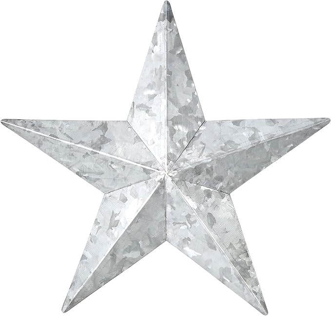VHC Brands Patriotic Faceted Metal Star Galvanized Wall Hanging 8x8, Independence Day Decor, American Star Design, Distressed Appearance Metal Wall Hanging