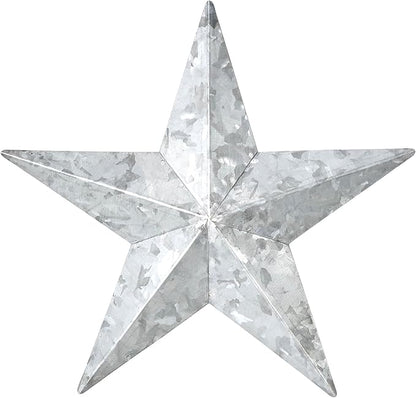 VHC Brands Patriotic Faceted Metal Star Galvanized Wall Hanging 8x8, Independence Day Decor, American Star Design, Distressed Appearance Metal Wall Hanging