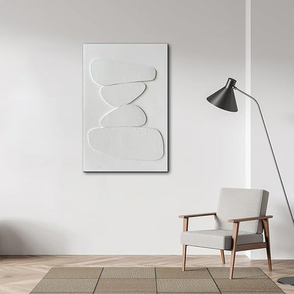 Creespi Hand-Painted White 3D Textured Wall Art 24x36 inches,Minimalist Abstract Canvas Art Painting for Home Wall Decoration
