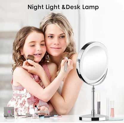 DEIOVWXS Makeup Mirror, 3000mAh Rechargeable Double-Sided Magnifying Vanity Mirror with 3 Colors, 1X/10X, Adjustable Brightness, Gifts for Mom, Mothers Day, Women, Wife, Girls, Dorm Room Essential