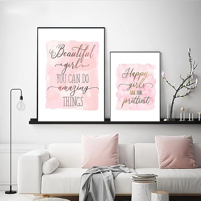 Set of 4 Framed Motivational Wall Art Quote Letters for Living Room Home Decor, Canvas Painting Posters Print Pictures Positive Words for Home Office Teen Bedroom Decoration Nordic
