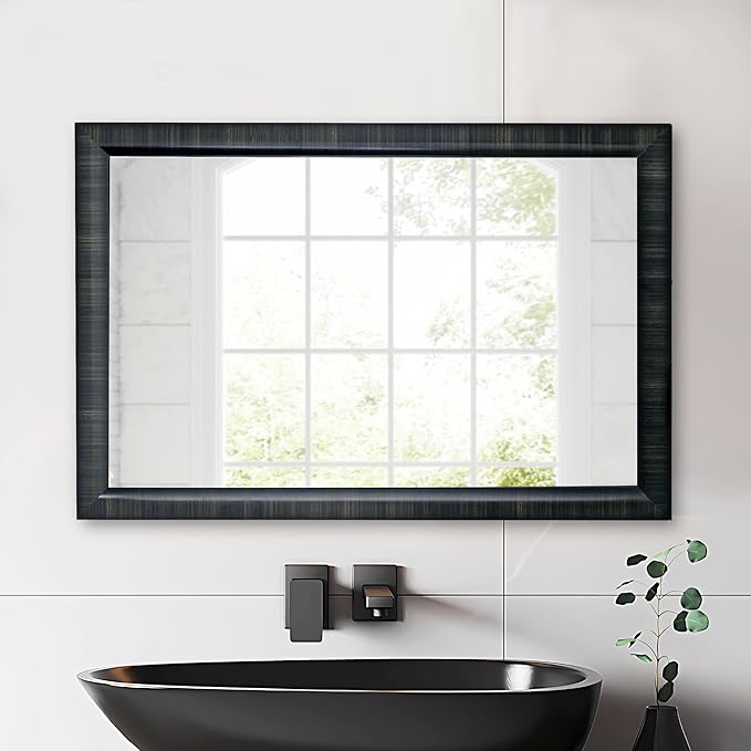 Black Framed Bathroom Mirror, 20x30 Inch Rectangle Mirrors with Tempered Glass for Bathroom Bedroom or Entryway, Vertical & Horizontal Hanging