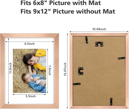 Golden State Art, 9x12 Picture Frame Set of 3 - Matted to 6x8 Photo - Engineered Wood Gallery Frame Set - Wall Mounting (Rose Gold,3 Pack)
