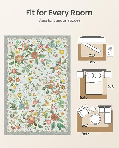 Amada 2x6 Washable Runner Rug, Non-Slip & Low-Profile Kitchen Area Rug with Durable Edge Binding, Boho Floral Pattern, Soft Long Entryway Runner Rugs for Bedroom & Hallway