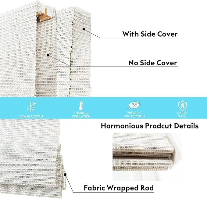 Motorized Bamboo Roman Blinds with Remote, Woven Roman Shades Compatible with Alexa Google Home, Automatic Bamboo Blind for Indoor Windows CustomSize(Saltbrush)