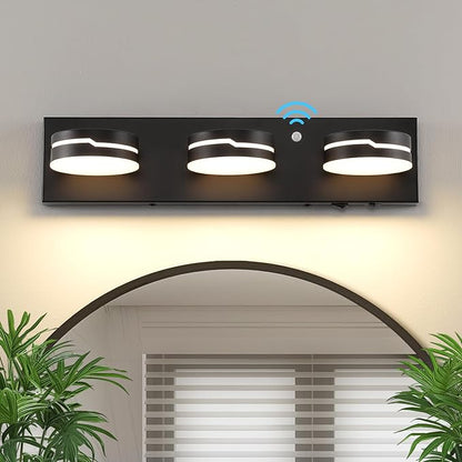 LED Modern Bathroom Lights Fixtures 3-Light Motion Sensor Vanity Light Matte Black Acrylic Wall Lighting,3CCT Vanity lamp for Bathroom Over Mirror with 350°Rotatable Acrylic Heads