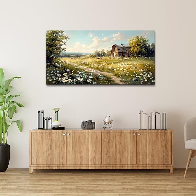 KELIYUAN Large Wall Decor Canvas For Living Room Wall Art For Bedroom Office Wall Decor Vintage Country Field Painting Pictures Decoration Artwork Farmhouse Home Decor Mural Aesthetics 24"x48"