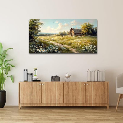 KELIYUAN Large Wall Decor Canvas For Living Room Wall Art For Bedroom Office Wall Decor Vintage Country Field Painting Pictures Decoration Artwork Farmhouse Home Decor Mural Aesthetics 24"x48"