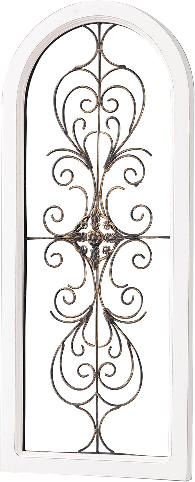 Sintosin Farmhouse White Wood and Metal Wall Decor 32 X 13 Inches, Handmade Distressed Gold and Black Wrought Iron Wall Decor Living Room Entryway, Hanging Metal Wall Art above Couch