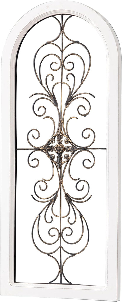 Sintosin Farmhouse White Wood and Metal Wall Decor 32 X 13 Inches, Handmade Distressed Gold and Black Wrought Iron Wall Decor Living Room Entryway, Hanging Metal Wall Art above Couch