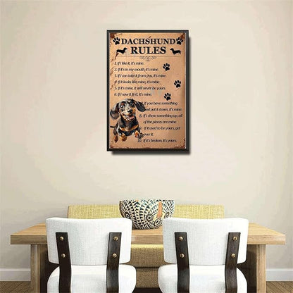 Metal Sign Tin Sign Vintage Wall Art Dachshund Rules Wall Art for Room 12×16 Inches with Metal Frame