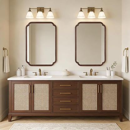 WallBeyond 28" x 40" Wood Bathroom Mirror for Wall Mounted, Rustic Rounded Corner Vanity Mirror for Entryway, Living Room or Bedroom Home Decorative [28" x 40" Walnut Color]