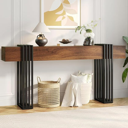 knoworld 71 Inch Long Console Table, Extra Thick Industrial Sofa Table Behind The Couch Rectangular Entryway Table for Entrance Hallway Living Room, Entire top Board & 4-Pipe Legs, Rustic Brown
