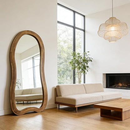 Irregular Floor Mirror, 67"x31.5" Large Wavy Mirrors with Triple Layer Solid Wood Frame, Premium Asymmetrical Full Length Mirror for Living Room Entryway Hallway Bedroom, Leaning/Hanging