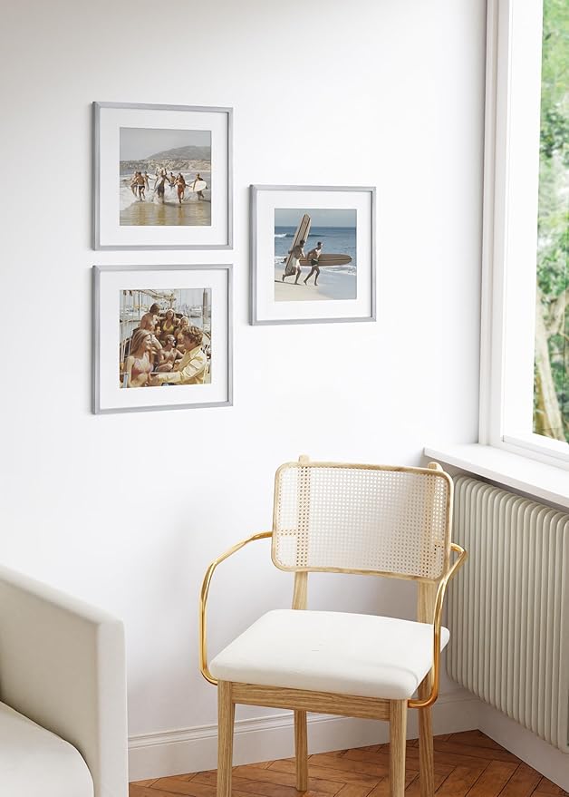HAUS AND HUES 16x16 Silver Metal Picture Frames Matted to 12x12 - Features Premium Aluminum & Hanging Hardware, Shatterproof Plexiglass - Ideal for Home, Room, Office (16x16 in, Silver, Set of 3)