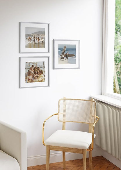 HAUS AND HUES 16x16 Silver Metal Picture Frames Matted to 12x12 - Features Premium Aluminum & Hanging Hardware, Shatterproof Plexiglass - Ideal for Home, Room, Office (16x16 in, Silver, Set of 3)