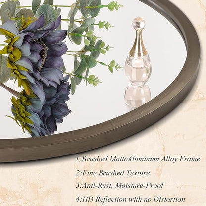 Wall Mirror Small Round Bathroom Mirror Metal Brushed Framed Rounded Corner Ative Hanging Mirror for Living Room Bedroom Entryway Farmhouse Caffee