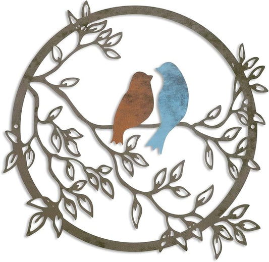 Ferraycle Metal Wall Art Bird on Tree Branch Silhouette Bird Hanging Ornament Porch Wall Decor for Living Room Outdoor Garden Bedroom Office Housewarming Party Decoration(Vivid Color)