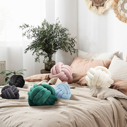 2 Pcs Knot Pillow Ball, Ivory Knotted Pillow Plush Ball Pillows, 11" Decorative Throw Pillows for Sofa Couch Aesthetic Home Decor
