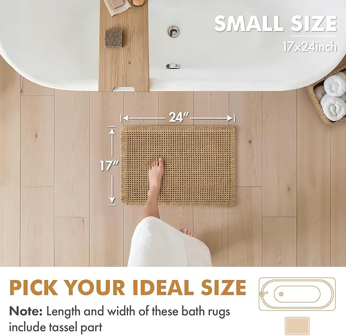 MIULEE Set of 2 Waffle Bathroom Rugs, Boho Bath Rugs Non Slip Washable, Super Absorbent Bath Mats, Ultra Soft Rubber Backed Shower Mats for Bathroom Floor, Tub and Shower, Brown, 17x24 Inch