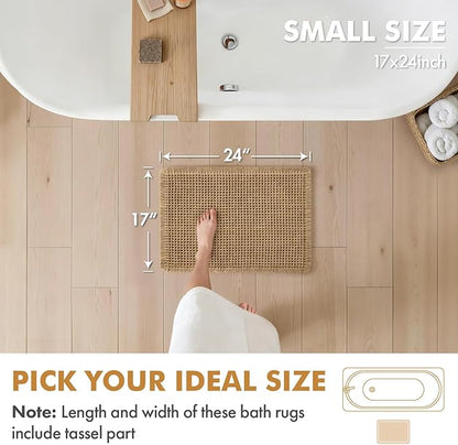 MIULEE Set of 2 Waffle Bathroom Rugs, Boho Bath Rugs Non Slip Washable, Super Absorbent Bath Mats, Ultra Soft Rubber Backed Shower Mats for Bathroom Floor, Tub and Shower, Brown, 17x24 Inch