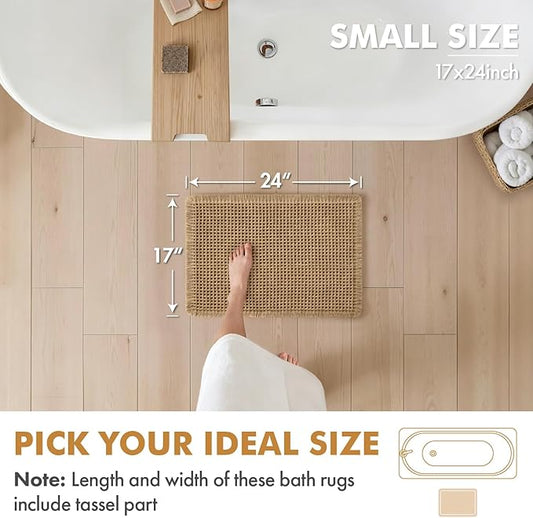 MIULEE Set of 2 Waffle Bathroom Rugs, Boho Bath Rugs Non Slip Washable, Super Absorbent Bath Mats, Ultra Soft Rubber Backed Shower Mats for Bathroom Floor, Tub and Shower, Brown, 17x24 Inch