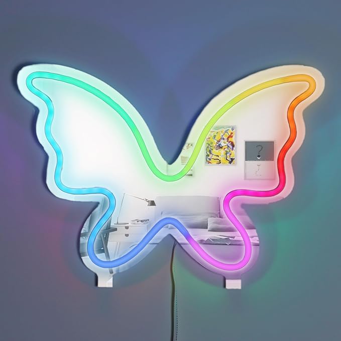 Wireless Express LED Neon Light Mirror Butterfly Lamp w/Remote Control, 16 Color Options, for Kids Room, Bedroom, Living Room, Bedside Table, Desk, Home Decor, Dorm Room