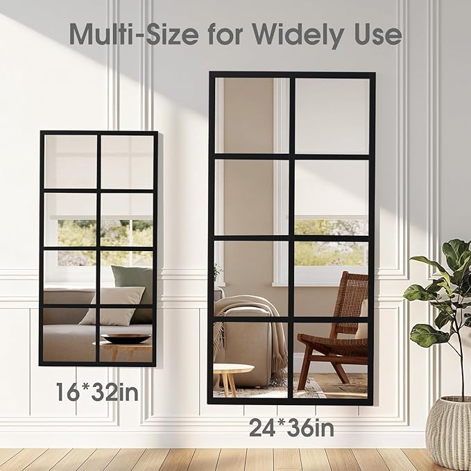 DUMOS Wall Mirror 24" x 36", Rectangle Window Pane Decorative Mirror, Metal Framed Wall Mounted Mirror for Bathroom, Bedroom, Entryway, 1 Pack