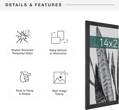 MCS Studio Gallery 14x22 Poster Frame Black Woodgrain Engineered Wood, Vertical & Horizontal Wall Hanging Large Picture Frame for Photos, Posters & Art Prints (1-Pack)