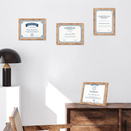 iRahmen 8.5x11 Picture Frame Set of 2, Rustic Brown Certificate Frame with High Definition Real Glass, Wood Photo Frames 8.5 by 11 Diploma Document for Wall Hanging and Tabletop Display