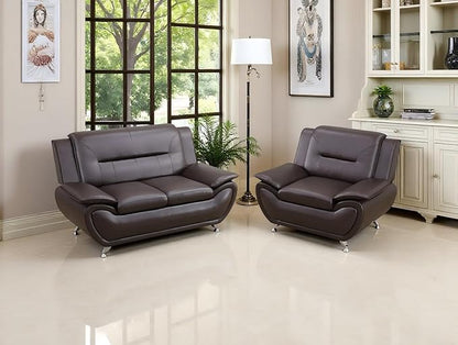 Living Room Sofa Set Faux Leather Sofa Couches, Living Room Furniture Sets, Brown Loveseat and Chair for Bedroom, Apartment, Rv Car, Office