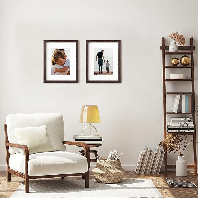 8X10 Brown Picture Frame Set of 6, Collage Wall Decor, Display Pictures 5x7 with Mat or 8x10 Without Mat for Tabletop Display and Wall Mounting