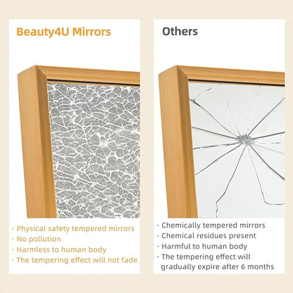 Beauty4U 76" x 37" Full Length Mirror with Stand, Gold Floor & Wall Mounted Mirror, Large HD Tempered Glass Full Body Mirror for Bedroom, Dressing Room, Living Room, Entryway