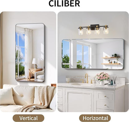 CILIBER Beveled Mirror, 24x48 Rectangle Bathroom Mirror Rounded Corner, 3mm Tempered Glass Frameless Vanity Mirror with Beveled Edge for Over Sink, Bedroom, Entryway, Vertical or Horizontal