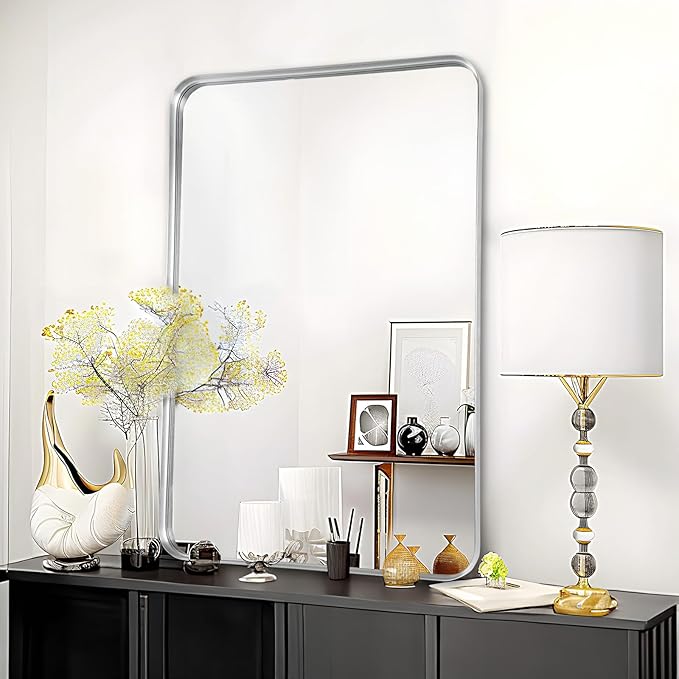 Fabuday Bathroom Mirrors for Over Sink 2 Pack - 36x24 Inch Rectangle Silver Mirrors for Bathroom Sink, Large Vanity Mirror Metal Frame Bath Wall Mirror Rectangular for Home, Bedroom, Restroom