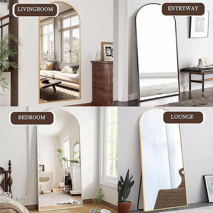 OGCAU Full Length Mirror, 71"x30" Hanging or Leaning, Standing Mirror, Arched-Top Full Body, Wall Mounted with Aluminum Frame for Living Room, Bedroom, Home Decor (White)