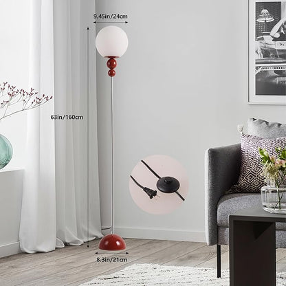 DEC LUCE DECOLUCE LIGHTING Modern Floor Lamps for Living Room, Globe Glass Shade Floor lamp for Bedroom, Standing lamp for Office, Corner(red)