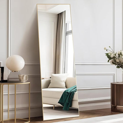Sweetcrispy 59"x16" Full Length Mirror, Full Body Mirror with Aluminum Alloy Thin Frame, Leaning or Standing, Suitable for Bedroom, Livingroom, Cloakroom, Gold