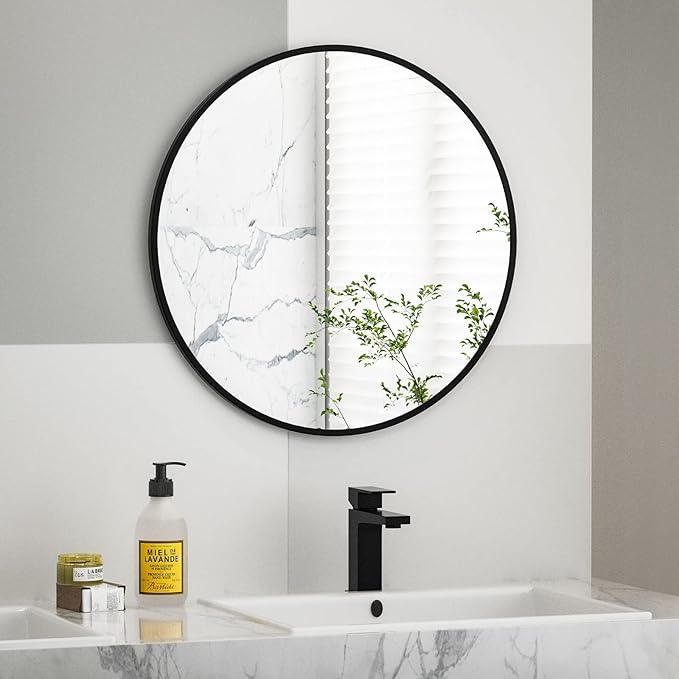 HARRITPURE Round Mirror 19.6" Black Wall Mounted Circle Mirror with Aluminum Alloy Frame Modern Design for Bathroom, Living Room, Vanity, Bedroom, Entryway