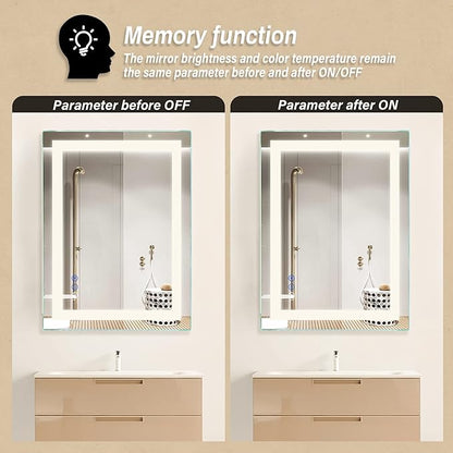 36"x 28" LED Bathroom Mirror with Light, Anti-Fog, Dimmable, Color Temperature Adjustable 3000-6000K, Memory Function Led Wall Mirror for Bathroom, Vanity (Vertical/Horizontal)