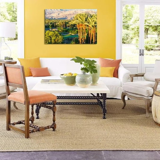 Palm Trees with Golf Course Canvas Wall Art for Living Room Bedroom Bathroom Home Decorations Coachella Valley Mountain Picture Wall Decor Prints Modern Framed Artwork Ready to Hang(18''H x 24''W)