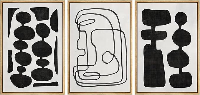 SIGNLEADER Framed Canvas Print Wall Art Set Retro Mid-Century Boho Duotone Collage Abstract Shapes Illustrations Minimal Decorative Bohemian Nordic for Living Room, Bedroom, Office - 16"x24"x3 NATURAL