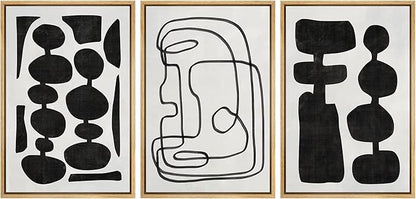 SIGNLEADER Framed Canvas Print Wall Art Set Retro Mid-Century Boho Duotone Collage Abstract Shapes Illustrations Minimal Decorative Bohemian Nordic for Living Room, Bedroom, Office - 16"x24"x3 NATURAL