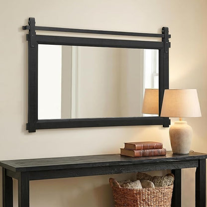 Besdomus Bathroom Black Farmhouse Mirror: 42"x28" Barn Door Rustic Solid Cedar Wood Frame - Wall Decorative Mirror for Fireplace/Living Room/Bathroom Remodel - Modern Farmhouse Decor for Homemakers
