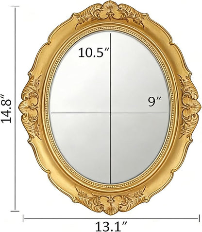 Round Resin Vintage Mirror, Wall-Mounted Decorative Mirror, Retro Hanging Mirror for Entryway, Corridor, Bedroom, Living Room Vanity (Vintage Gold 14.5X13 Inch)